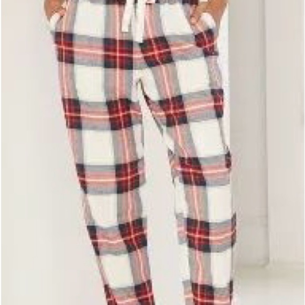 Stars Above Plaid Pajama Pants - Red, White, and Black